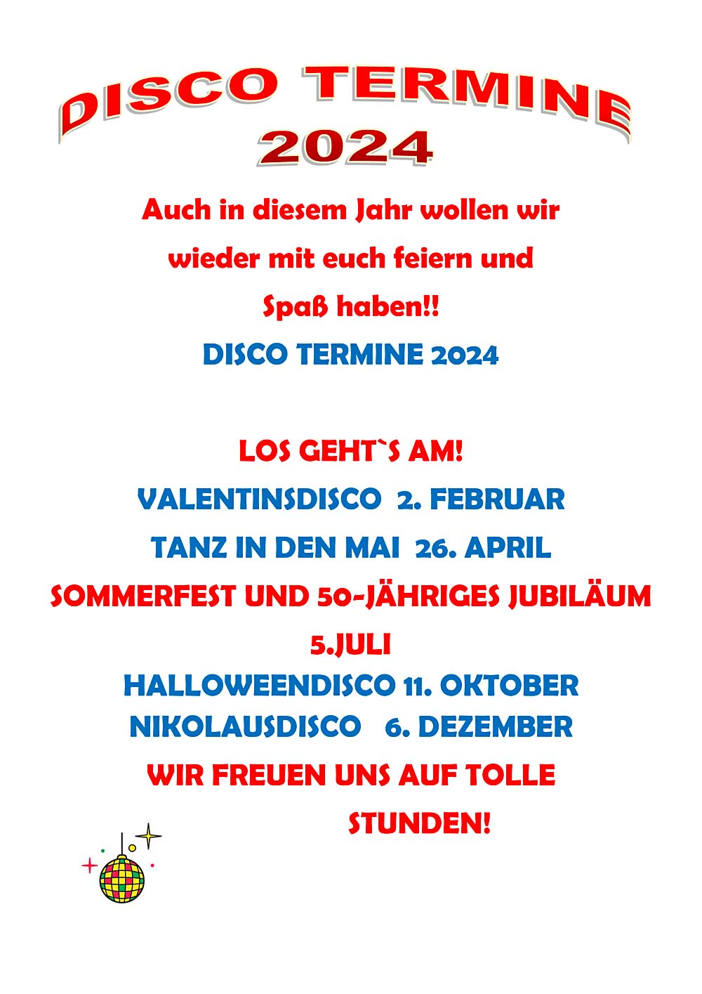 Discotermine für 2024 im Lebenshilfewerk Pinneberg