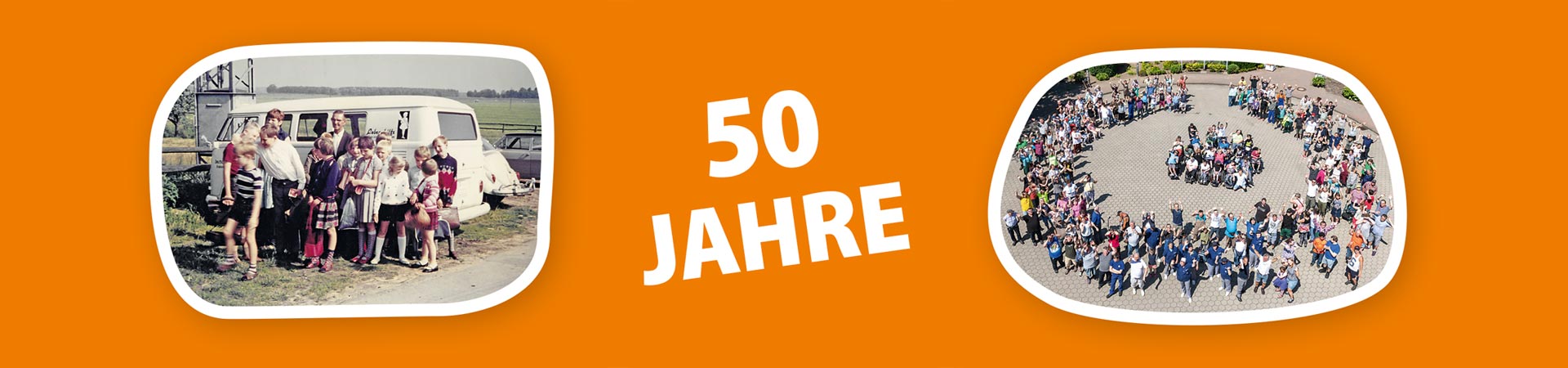 50 Jahre Lebenshilfewerk Pinneberg mit einem Foto von 1974 und einem aktuellen Foto