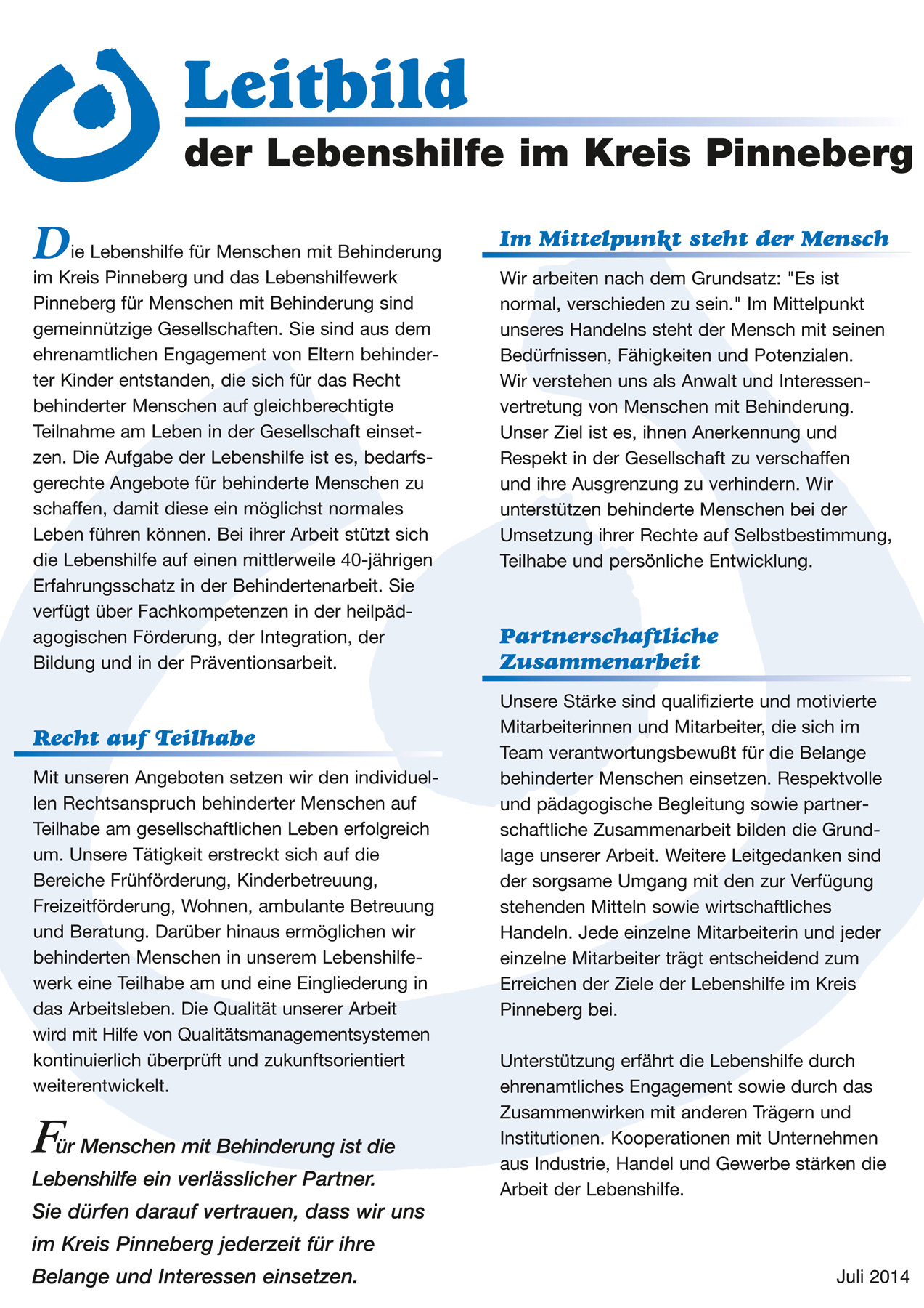 Leitbild der Lebenshilfe im Kreis Pinneberg