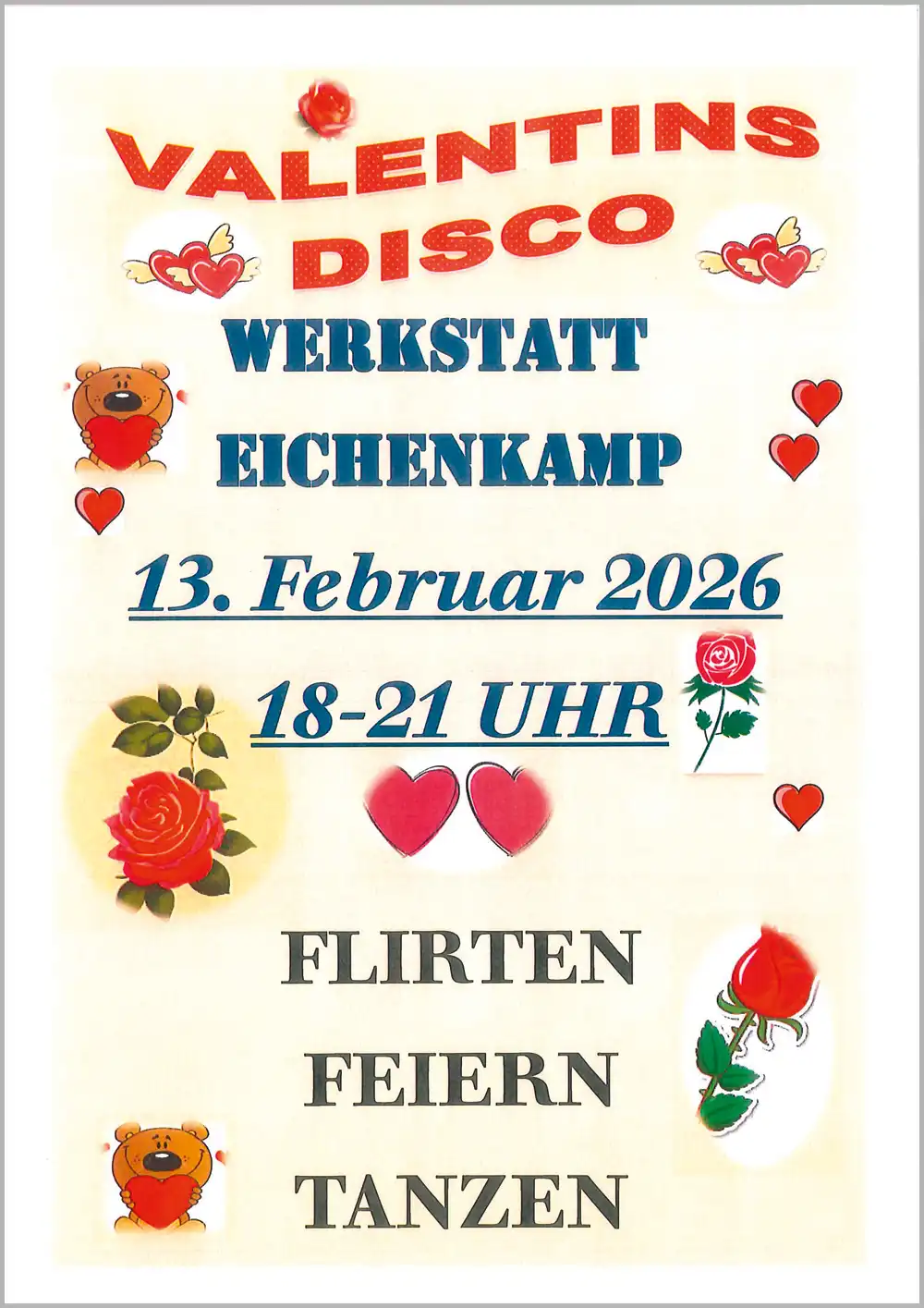 Plakat für die Valentins-Disco 2026